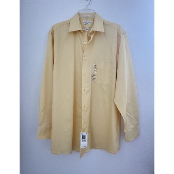 Van Heusen Lux Sateen No Iron Dress Shirt Men's 16 32/33 L/S Butter Yellow NWT - Picture 1 of 10